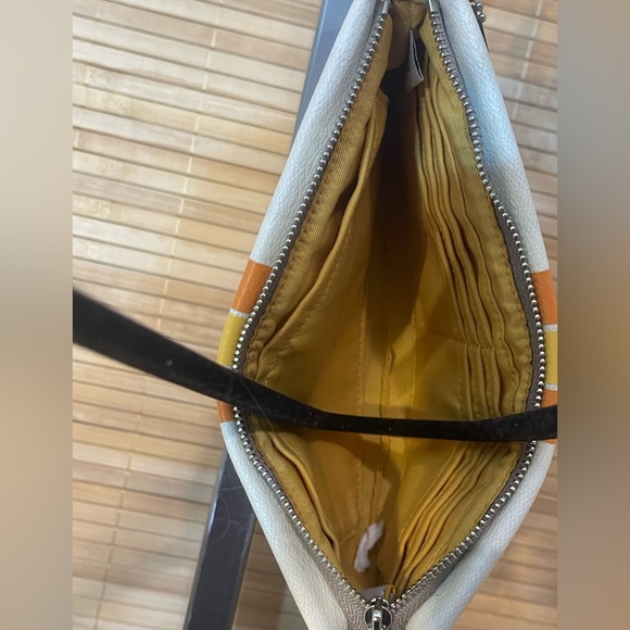 Coach Varsity Large Wristlet Chalk Orange yellow striped wallet - Picture 6 of 11